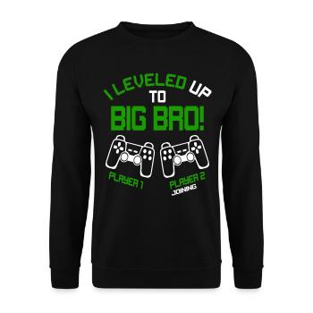 I Leveled up to Big Bro - Gaming Video Gamer - Unisex Pullover - Schwarz - Vorne - Alina (178cm) & Michal (187cm)