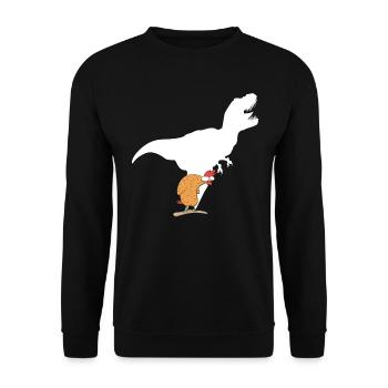 Crazy Chicken Hühnchen Dinosaurier Schatten - Unisex Pullover - Schwarz - Vorne - Alina (178cm) & Michal (187cm)