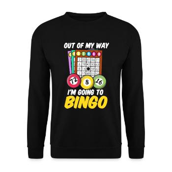 Bingo Cards Out of my way im going to Bingo - Unisex Pullover - Schwarz - Vorne - Alina (178cm) & Michal (187cm)