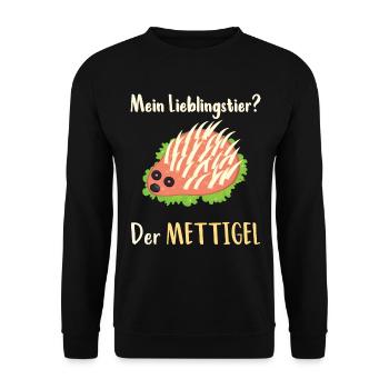 Mettigel aus Mett für Mettbrötchen - Unisex Pullover - Schwarz - Vorne - Alina (178cm) & Michal (187cm)