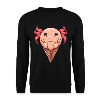 Kawaii-Eiscreme Mit Albino-Axalotl - Unisex Pullover - Schwarz - Vorne - Alina (178cm) & Michal (187cm)