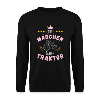 Echte Mädchen fahren Traktor Landwirtin Bauernhof - Unisex Pullover - Schwarz - Vorne - Alina (178cm) & Michal (187cm)