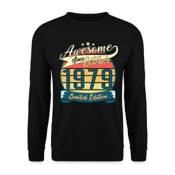 Jahrgang Oktober 1979 Geschenkidee - Unisex Pullover - Schwarz - Vorne - Alina (178cm) & Michal (187cm)
