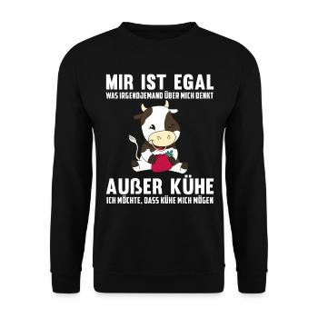Mir egal was jemand über mich denkt außer Kühe - Unisex Pullover - Schwarz - Vorne - Alina (178cm) & Michal (187cm)