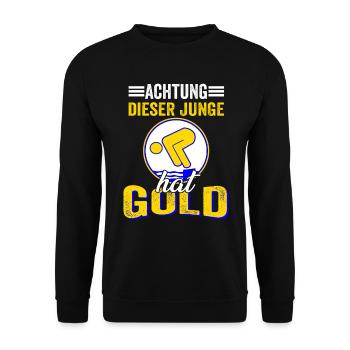 Dieser Junge darf Schwimmen Gold Bestanden - Unisex Pullover - Schwarz - Vorne - Alina (178cm) & Michal (187cm)