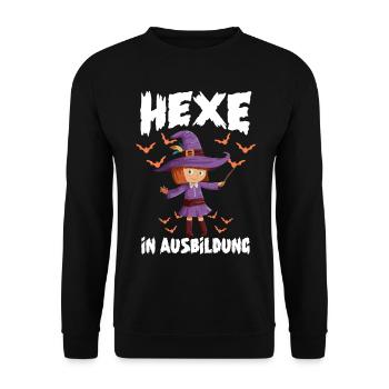 Hexe in Ausbildung Halloween - Unisex Pullover - Schwarz - Vorne - Alina (178cm) & Michal (187cm)