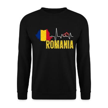 Romania Flag Map Heartbeat for Romanian Pride - Sweat-shirt Unisexe - noir - Devant - Alina (178cm) & Michal (187cm)