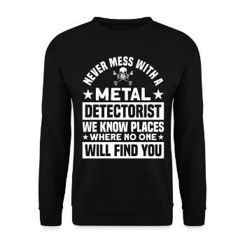 Sondengänger Metalldetektor Sondeln Geschenk - Unisex Pullover - Schwarz - Vorne - Alina (178cm) & Michal (187cm)