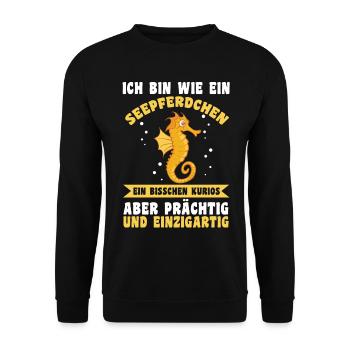 Ich bin ein Seepferdchen - Unisex Pullover - Schwarz - Vorne - Alina (178cm) & Michal (187cm)
