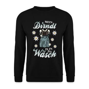 Mei Dirndl is in da Wäsch - Unisex Pullover - Schwarz - Vorne - Alina (178cm) & Michal (187cm)