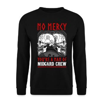 No mercy you are a man of the midgard Crew - Unisex Pullover - Schwarz - Vorne - Alina (178cm) & Michal (187cm)