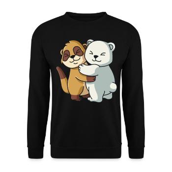 Erdmännchen Umarmung Eisbär niedliche Tiere - Unisex Pullover - Schwarz - Vorne - Alina (178cm) & Michal (187cm)