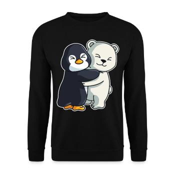 Pinguin und Eisbär niedliche Tiere knuddeln - Unisex Pullover - Schwarz - Vorne - Alina (178cm) & Michal (187cm)
