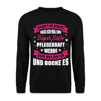 Altenpflegerin Altenpfleger Pfleger Pflegehelfer - Unisex Pullover - Schwarz - Vorne - Alina (178cm) & Michal (187cm)