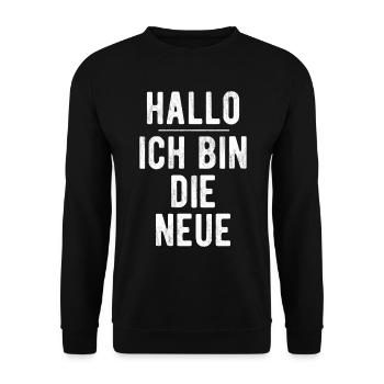Neuer Job erster Arbeitstag Vorstellung Arbeit - Unisex Pullover - Schwarz - Vorne - Alina (178cm) & Michal (187cm)