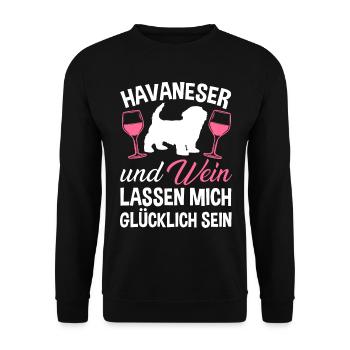 Havaneser und Wein - Unisex Pullover - Schwarz - Vorne - Alina (178cm) & Michal (187cm)