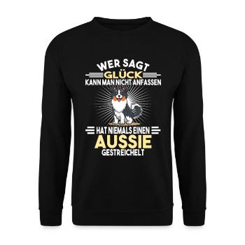 Aussie Züchter Hunde Aussie Australian Shepherd - Unisex Pullover - Schwarz - Vorne - Alina (178cm) & Michal (187cm)