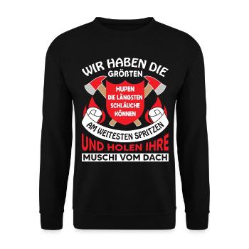 freiwillige Feuerwehr Feuerwehrmann Einsatz - Unisex Pullover - Schwarz - Vorne - Alina (178cm) & Michal (187cm)