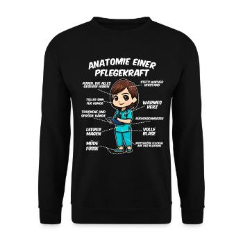 Anatomie einer Pflegekraft - Unisex Pullover - Schwarz - Vorne - Alina (178cm) & Michal (187cm)