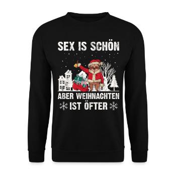 Sex ist schön aber Weihnachten ist öfter Geschenk - Unisex Pullover - Schwarz - Vorne - Alina (178cm) & Michal (187cm)