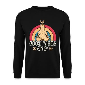 Good Vibes Only - Lama Alpaka Beim Yoga Vintage - Unisex Pullover - Schwarz - Vorne - Alina (178cm) & Michal (187cm)