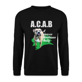 A classic American Bully ohne kupierte Ohren ACAB - Unisex Pullover - Schwarz - Vorne - Alina (178cm) & Michal (187cm)
