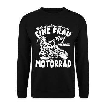 Motorradfahrerin Frau auf einem Motorrad Bikerin - Unisex Pullover - Schwarz - Vorne - Alina (178cm) & Michal (187cm)
