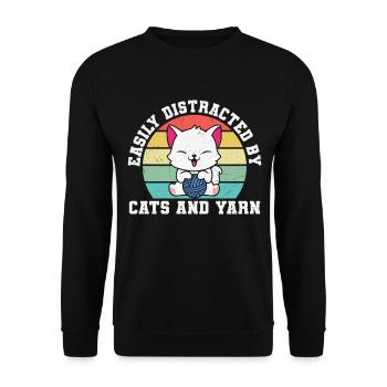 Facilement distrait par les chats et la couture de crocheteur de fil - Sweat-shirt Unisexe - noir - Devant - Alina (178cm) & Michal (187cm)