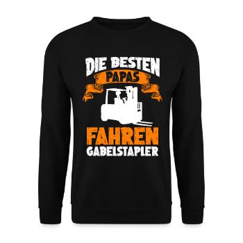 Stapler Papa Vater Vatertag Lagerist Staplerfahrer - Unisex Pullover - Schwarz - Vorne - Alina (178cm) & Michal (187cm)