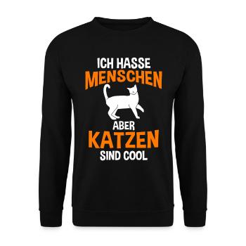 Ich hasse Menschen aber Katzen sind toll - Unisex Pullover - Schwarz - Vorne - Alina (178cm) & Michal (187cm)