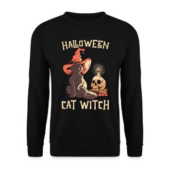 Halloween Halloween Katze Hexe - Unisex Pullover - Schwarz - Vorne - Alina (178cm) & Michal (187cm)