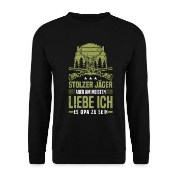 Stolzer Jäger Opa - Hirsch Jagd Jäger Großvater - Unisex Pullover - Schwarz - Vorne - Alina (178cm) & Michal (187cm)