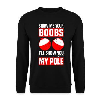 Sho me your Boobs I'll Show you my Pole - Fishing - Unisex Sweatshirt - black - Front - Alina (178cm) & Michal (187cm)