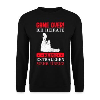Junggesellenabschied JGA Game Over - Unisex Pullover - Schwarz - Vorne - Alina (178cm) & Michal (187cm)
