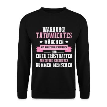 Tattoo Mädchen Geburtstag Weihnachten Geschenk - Unisex Pullover - Schwarz - Vorne - Alina (178cm) & Michal (187cm)