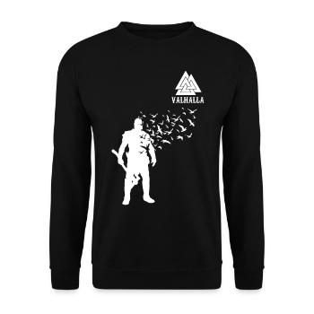 Valhalla Wikinger Axt Krieger Geschenk - Unisex Pullover - Schwarz - Vorne - Alina (178cm) & Michal (187cm)