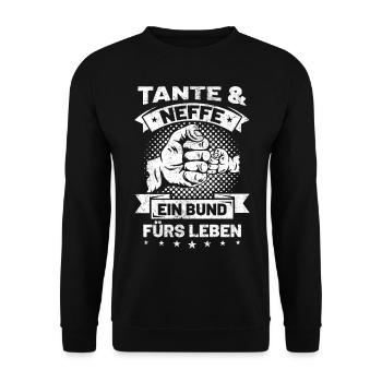 Tante Neffe Patin Patentante Taufe Geschenkidee - Unisex Pullover - Schwarz - Vorne - Alina (178cm) & Michal (187cm)