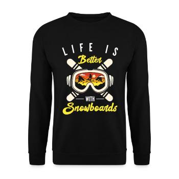 Snowboard Brillenmotiv – Life Is Better - Unisex Pullover - Schwarz - Vorne - Alina (178cm) & Michal (187cm)