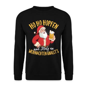 Ho Ho Hopfen und Malz an Weihnachten knallt's - Unisex Pullover - Schwarz - Vorne - Alina (178cm) & Michal (187cm)