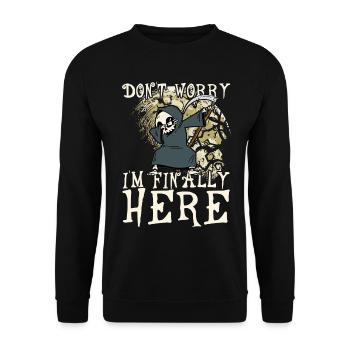 I'm finally here Dabbender Sensenmann Dabbing Moon - Unisex Pullover - Schwarz - Vorne - Alina (178cm) & Michal (187cm)
