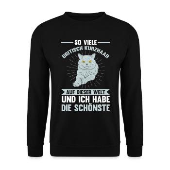 Katzen Britisch Kurzhaar - Unisex Pullover - Schwarz - Vorne - Alina (178cm) & Michal (187cm)