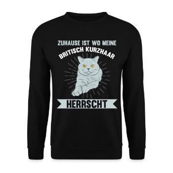 Zuhause ist wo meine Britisch Kurzhaar ist - Unisex Pullover - Schwarz - Vorne - Alina (178cm) & Michal (187cm)