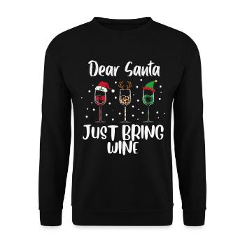 Dear Santa Just Bring Wine Christmas - Unisex Pullover - Schwarz - Vorne - Alina (178cm) & Michal (187cm)