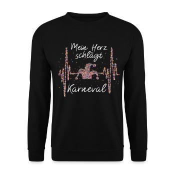 Narrenkappe Herzschlag Karneval Fasching Konfetti - Unisex Pullover - Schwarz - Vorne - Alina (178cm) & Michal (187cm)