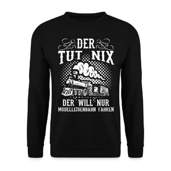 Modelleisenbahn Modellbau Modellbauer Sprüche - Unisex Pullover - Schwarz - Vorne - Alina (178cm) & Michal (187cm)