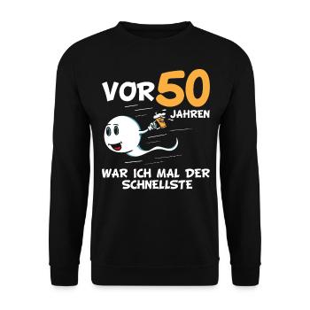 50 Geburtstag lustige Sprüche - Unisex Pullover - Schwarz - Vorne - Alina (178cm) & Michal (187cm)