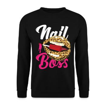 Nail Tech Quote Work Uniform Nail - Unisex Pullover - Schwarz - Vorne - Alina (178cm) & Michal (187cm)
