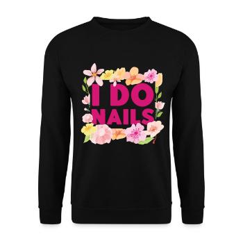 Nail Tech Quote Work Uniform Nail - Unisex Pullover - Schwarz - Vorne - Alina (178cm) & Michal (187cm)