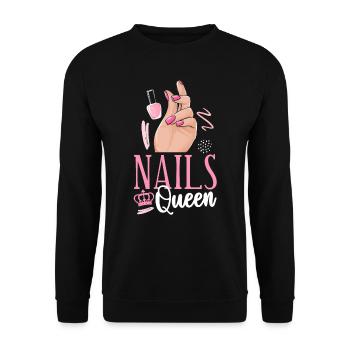 Nail Tech Quote Work Uniform Nail - Unisex Pullover - Schwarz - Vorne - Alina (178cm) & Michal (187cm)