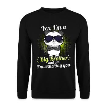 Ja Ich bin Großer Bruder Und Ich passe auf Panda - Unisex Pullover - Schwarz - Vorne - Alina (178cm) & Michal (187cm)